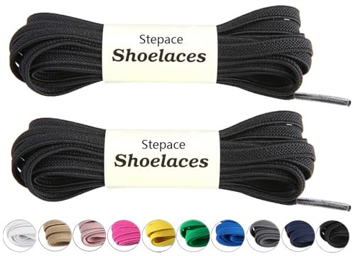 Stepace Lacci Elastici per Scarpe Piatti [2 Paia] Lacci per Scarpe da Sneakers e Scarpe da Corsa - Larghezza 6mm Black 80
