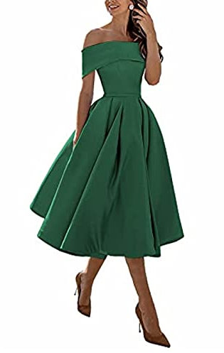 yhfshop Robe de Soirée au Genou en,Jupe Trois-Quarts en Satin Coupe trapèze,Dark Green D,US10,Robe de Demoiselle d'honneur Soirée Bal