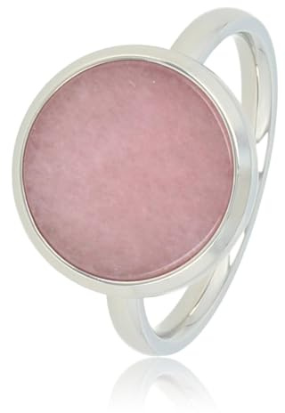 My Bendel - Silberring mit rundem Rhodonit- Stylischer Ringe für Damen mit echtem Edelstein - Bleibt schön und Verfärbt nicht - Stapeln Ringe - mit Luxuriösen Geschenkverpackung