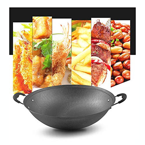 ZXFDMSWJ Wokpfanne aus Gusseisen, unbeschichtet, altmodischer Topf mit Zwei Ohren, roher Topf mit rundem Boden, verdickt mit Wok aus Gusseisen, 40 cm