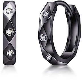 Immobird Schwarze Ohrringe Damen 925 Sterling Silber Creolen Schwarz mit Zirkonia Kreolen Klein 14mm