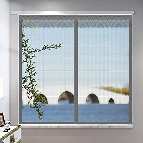Fliegennetz Fenster Magnetisch, Fliegengitter Fenster Mit Rahmen Ohne Bohren Verstellbar, Insektenschutz Dachfenster Ohne Bohren Magnet Klebeband Insektenschutzgitter Tür Vorhang (150x180, Grau)