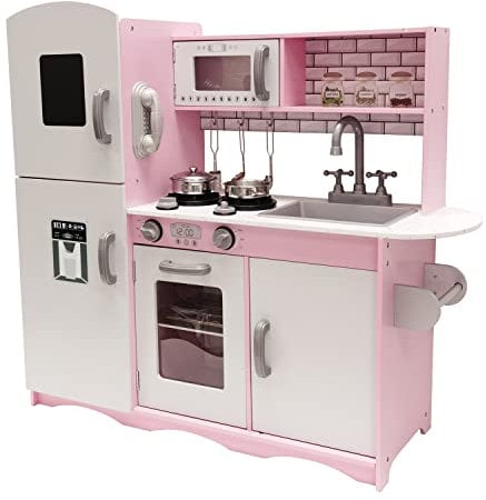Doblican Kids Wooden Play Kitchen Pretend Play Utensils Toys Cooking Role Play Set Sounds and Lights Stoves