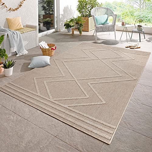 Carpetsale24 Outdoor Teppich Wetterfest 200x300 (200 x 290 cm) Sisal Optik Beige - Teppich Waschbar, Wasserfest, Pflegeleicht und Flachgewebe - Ideal für Balkon, Garten, Terrasse und als Küchenteppich