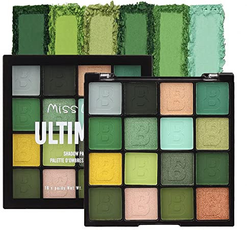 Palette di ombretti verdi opachi in 16 colori, impermeabili, verde chiaro, luccicanti, verde scuro, giallo lucido, trucco occhi marroni glitterati (verde)