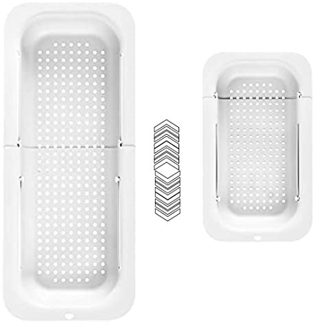 Passoire de cuisine à évier, Passoire Pliable et Réglable, Egouttoir de Cuisine, Vaisselle, Légumes, Fuits, Essentiels de Cuisine, Support de Séchage pour évacuer L’eau (Blanc)