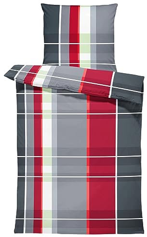 one-home Bettwäsche Mikrofaser Garnitur Bettbezug modern viele Muster mit Reißverschluss, Farbe:Kariert rot, Größe:4 teilig 155x220 cm
