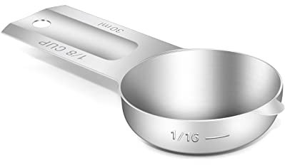 BERYLER 1 taza de medición simple de 30 ml, 1 cuchara medidora de acero inoxidable, medidas métricas y americanas, apto para lavavajillas