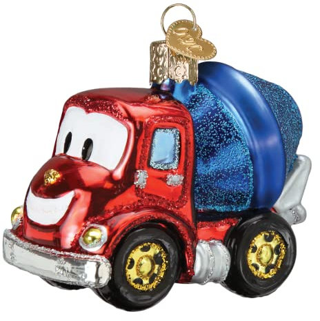 Old World Christmas Cheerful Cement Truck Glass Blown Ornament for Christmas Tree, Handcrafted Holiday Decoration, Tools Collection