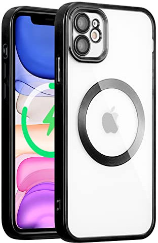 QLTYPRI Magnetic Clear Case for iPhone 11 Compatible with MagSafe Wireless Charging, Electroplated Edge Soft Slim Transparent TPU Bumper Shockproof Phone Case Cover for iPhone 11 6.1 inch – Black