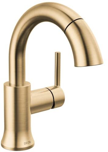 Delta Faucet Trinsic Pull Down Bathroom Faucet, Bathroom Pull Out Faucet, Gold Single Hole Bathroom Faucet with Pull Down, Bathroom Sink Faucet Magnetic Docking, Champagne Bronze 559HAR-CZPD-DST