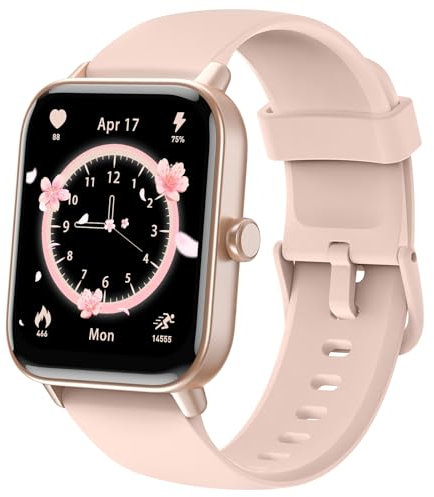 Konitee Smartwatch Damen mit Telefonfunktion, Alexa Integriert, 1.8 großes HD-Display Fitnessuhr mit Pulsmesser SpO2 Stress Schlafmonitor, 100 Sportmodi, IP68 Wasserdicht Sportuhr für iOS Android