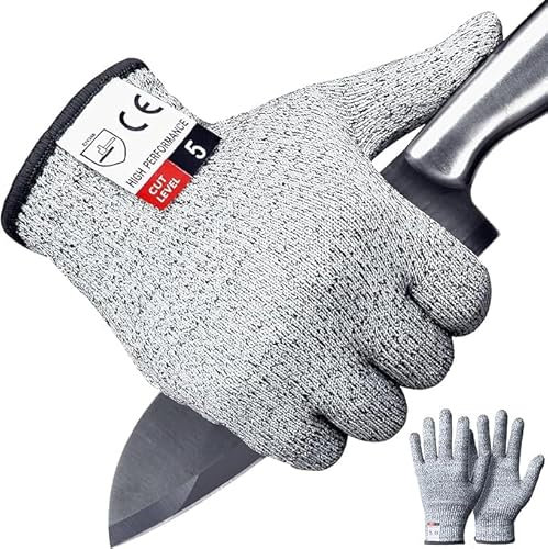 Zempertoopa 2 Paar Schnittsichere Handschuhe, Schnittsichere Handschuhe für Kinder und Erwachsene, Level 5 Schnittschutz, Arbeitshandschuhe Zum Kochen, Schnitzen und Gärtnern (für 5-8 Jährige)