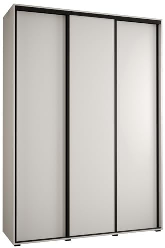 MEBLE KRYSPOL Davos 1 170 Schlafzimmerschrank mit DREI Schiebetüren - Moderner Kleiderschrank mit Kleiderstange und Regalen - 235,2x170x60 cm - Weiß Weiß Schwarz