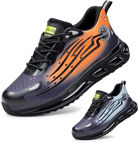 Fadezar Sicherheitsschuhe Herren Leichte Arbeitsschuhe Herren Damen Sportliche Atmungsaktive Stahlkappenschuhe rutschfeste Arbeitsturnschuhe Q1 Orange EU 44