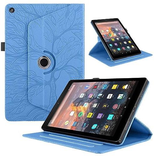 FERLAN Protettiva Compatibile con Amazon Fire HD 8 (2015-2019) Pelle PU Flip Tablet Case con Custodia Protezione Rotazione 360 AntiGraffio Antiurto,Blu