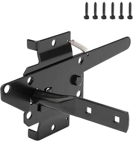 CHIJANE Post Mount Heavy Duty Self Locking Gate Latch for Wooden Fence, Automatic Gravity Lever Fence Latches Gate Lock Gate Hardware for Outdoor/Garden/Vinyl/Wood Fence/Metal Gate, Black Finish