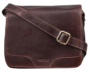 Vinlet Darlington Elegante Damen Leder Handtasche, Schultertasche für Büro, Studium und Freizeit, Vintage Look, für 7 Zoll Tablets, Ideal als kleine Festivaltasche und Partytasche