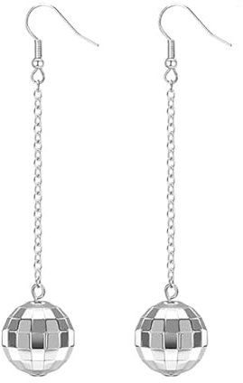 Clataly Disco Ball Ohrringe Spiegel Ball Ohrringe 60er Jahre 70er Jahre Ohrringe Tanz Party Kostüm Zubehör für Frauen Mädchen (Silber A)