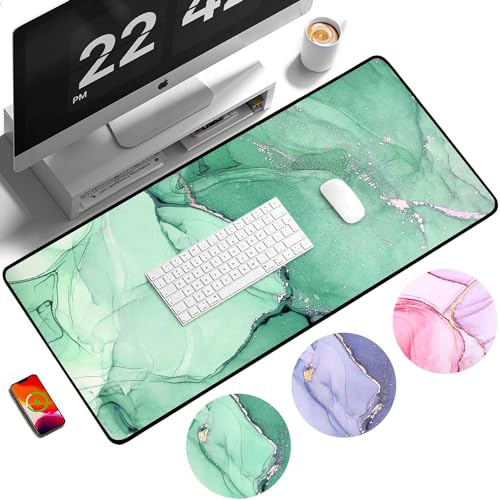 EIMMBD Großes Mauspad, Gaming-Mauspad, Schreibtischunterlage, erweitertes Gaming-Mauspad, 80 x 30 cm, Mauspad mit 3 mm rutschfester Unterseite, für Gaming, Zuhause, Büro, Arbeit (grün-goldener Marmor)