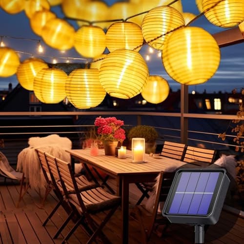 Cnulenzt Solar Lichterkette Lampion Außen 8 Meter 30 LED Laternen 8 Modi Wasserdicht Solar Beleuchtung für Garten, Hof, Hochzeit, Weihnachten (Warmweiß)
