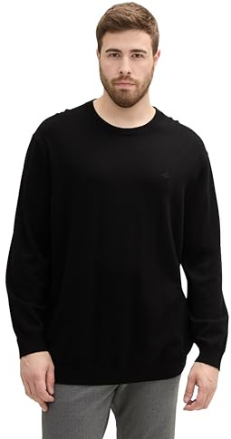 TOM TAILOR Herren Plussize Basic Strickpullover mit Rundhalsausschnitt,29999 - Black, 2XL