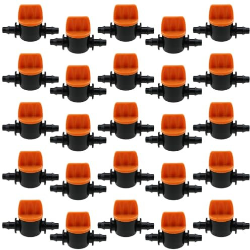 LUORNG 25 válvulas de ajuste de riego por goteo de 1/4 pulgadas, mini válvula de conmutación recta para sistema de riego por goteo y bomba de jardín y granja y acuario