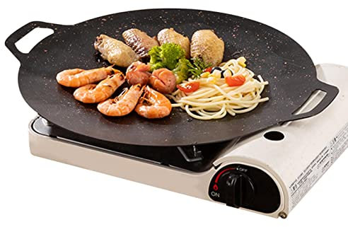 Poêle à Griller Coréenne Antiadhésive, Pla-Que Chauffante Coréenne Ronde, Poêle à Barbecue en Fonte avec Poignées Doubles pour Induction, Cuisinière à g, Table Cuisson électrique, Camping Grillades