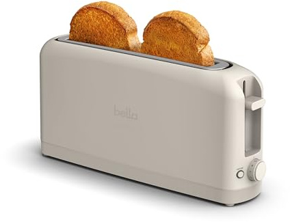 bella 2 Slice Slim Toaster, Fits-anywhere™ Kitchenware, 6 Setting Shade Control with Reheat & Cancel Buttons, Fits sourdough, 10” Long Slot, Anti Jam & Auto Shutoff, 900 Watt, Oatmilk
