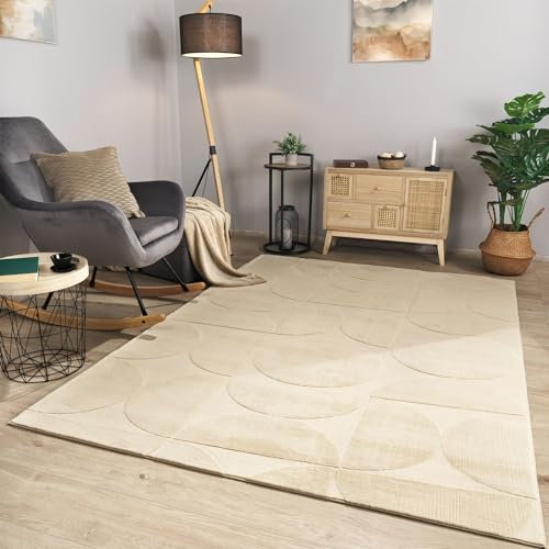 TT Home Wohnzimmer Teppich Esszimmer Kurzflor Geometrische Optik Skandi Boho Unifarben, Farbe:Beige Creme Taupe, Größe:200x280 cm