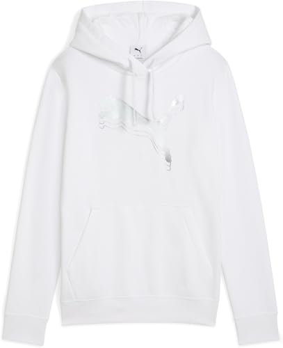 PUMA ESS Metallic Hoodie FL, Sudaderas con Capucha Unisex Adulto, PUMA White-Metallic Silver,