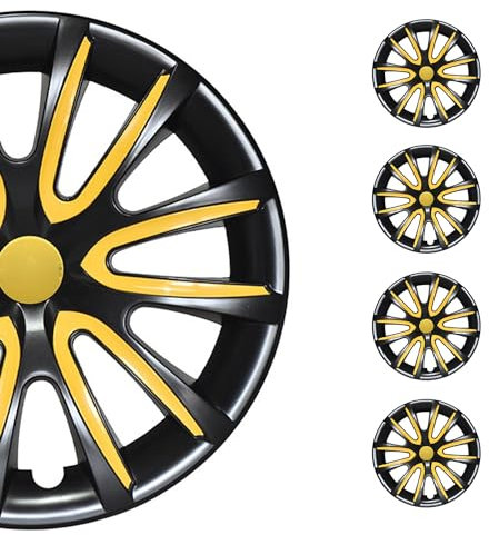 OMAC 4X Radkappen Radzierblenden Radblenden 14 Zoll Stahlfelgen Glänzend Schwarz-Gelb