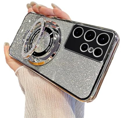QIWEIQING Custodia Magnetica per Samsung Galaxy S20 Ultra, Glitter Bling Custodia per Cellulare Fotocamera Protezione Donna Antivibrante TPU Protettiva Cover per Samsung Galaxy S20 Ultra. Silver DS