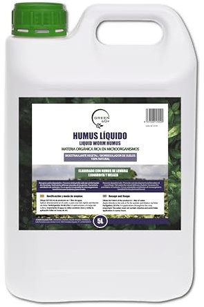GREENGOF Humus Líquido de Lombriz Premium 5L. Enriquecido con Leonardita y Melaza. Fertilizante Rico en Microorganismos. Acelera el crecimiento de las Plantas. Aumenta el tamaño y cantidad de Frutos.
