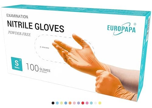 EUROPAPA 100 Guantes De Nitrilo Desechables, Guantes Desechables, Guantes De Examen, Guantes De Nitrilo, Sin Polvo, Sin LÁTex, No EstÉRiles, Sin LÁTex, Guantes Disponables (S, Naranja)