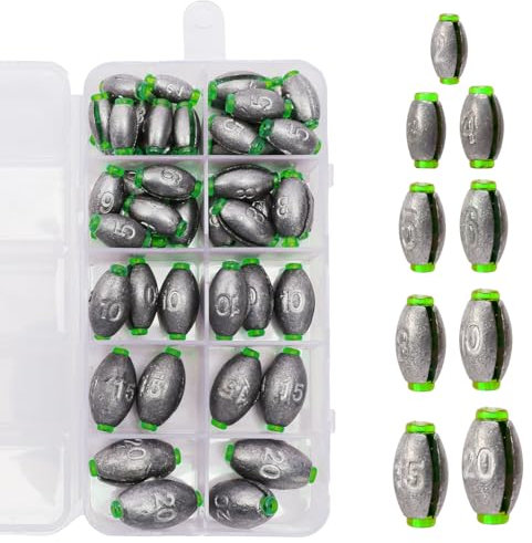 MONCAP 50 Stück Angelgewichte 2g-20g - Abnehmbare Blei für Angeln, Grundblei, Dropshot - Angelzubehör für Outdoor-Sportarten, Hochseeangeln, Bootsangeln