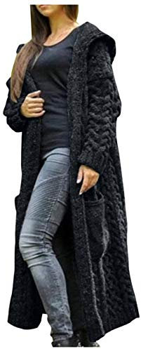 Cable Knit Cardigan for Women Thermal Hooded Neck Solid Knitwear Maxi Coat Oversized Longline Hooded Cape Jumpers Cardigan Loose Fit Soft Abrasion Casual Ladies Tunic Top for Fall Winter (Black, 3XL)