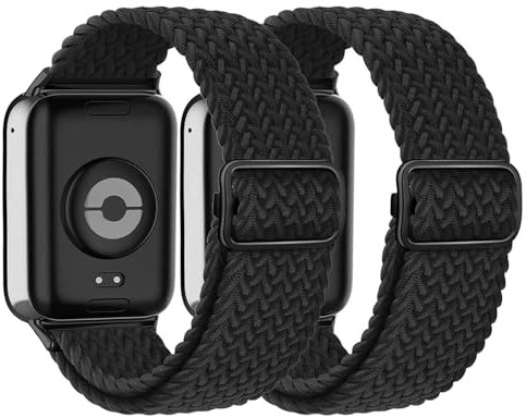 CUNUJIX 2 Stück Geflochten Armband Ersatz für Xiaomi Redmi Watch 4, Stoff Elastisches Sport Solo Loop Nylon Ersatzband für Redmi Watch 4 Herren Damen