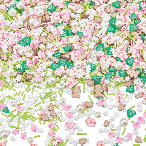 SUNNYCLUE 100g Weihnachtsstreusel Aus Polymer Ton Scheiben Groß Grün Weiß Runde Kunstperlen Süßigkeiten Weihnachtsbaum Schneeflocke Mini Dekorationen Streusel Für Nagelkunst Kuchen Handyhülle DIY Bast