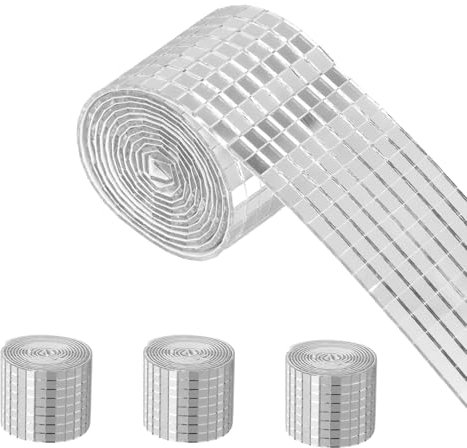 6400 Stück Spiegel Mosaik 4 Rolle Mini Mosaik Spiegelfliesen Selbstklebende Mosaikfliesen Quadratische Glasspiegel Selbstklebend Spiegel Mosaikfliesen Aufkleber für DIY Handwerk Dekoration
