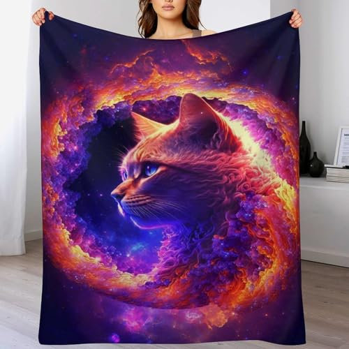 Psychedelic Katze Dick Decke Weich Wärme Gemütlich Flannel-Fleece Sofadecke Deckeldecke Couchdecke Vier Jahreszeiten Bett Decke (140×180cm)