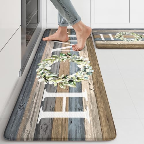 KIMODE Farmhouse Küchenmatten für den Boden, gepolstert, Anti-Ermüdungs-Teppich, rutschfest, Memory-Schaum, wasserdichter Teppich für Waschbecken, Waschküche, Büro, Badezimmer, Blau, 43,2 x 119,4 cm +