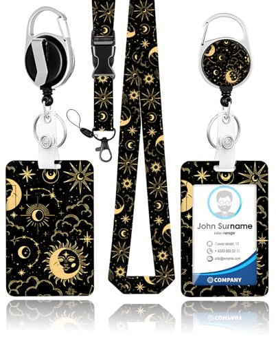 Ausweishülle mit Band und Drehbarer Karabinerverschluss, einziehbare ID Badge Card Holders Abnehmbare Hals Lanyard Strap für Frauen, Lehrer, Krankenschwester, Doktor, Student(Goldener Stern)