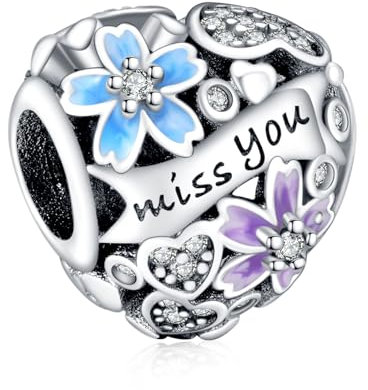 HAEPIAR S925 Silver Charm für Armband Halskette Missing You Heart Shaped Sterling Silver Dangles für Frauen