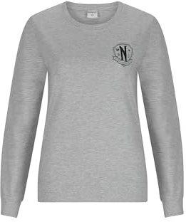 ONOMATO! Wednesday Sweatshirt Damen, Nevermore Academy Pullover für Frauen & Mädchen, Baumwolle Langarmshirt Schwarz & Grau, Gothic Style Sweater, XS-M