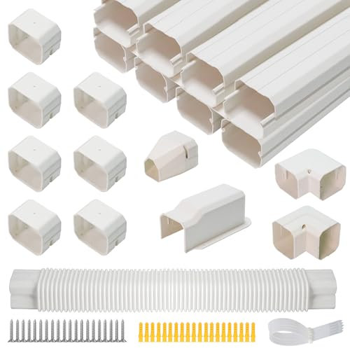 3 13.5Ft Mini Split Line Set Cover,PVC line Set Cover kit for mini Split with Flexible Duct,Decorative Air Conditioner, HAVC and Heat Pumps, White