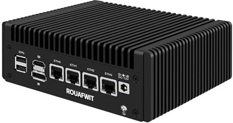 ROUAFWIT Mini PC Firewall N150 (Upgraded N100), Micro Computer OPNsense Appliance, DDR5 8G RAM 128G SSD, 4 x 2.5GbE i226V LAN Fanless Hardware, TF Slot, Support 1v4 Nvme Adapter