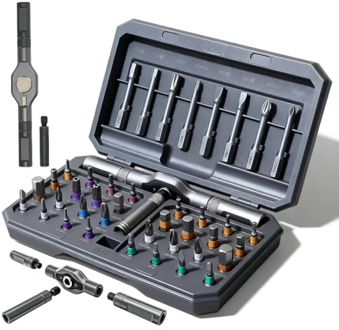 42-in-1 Magnetic Screwdriver Set, Multi-Bit Magnetic Screwdriver, Ratchet Mechanism with 40 Bits, Removable Design for Precision Work (Black)