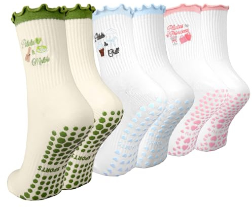 Zidoley 3 Paare Pilates Socken Grip, Baumwolle Yoga Stoppersocken Damen, Rutschfeste Socken, abs Anti Rutsch Reformer Pilates Sock, mit Noppen, Yogasocken Stopper, Grippy Socks
