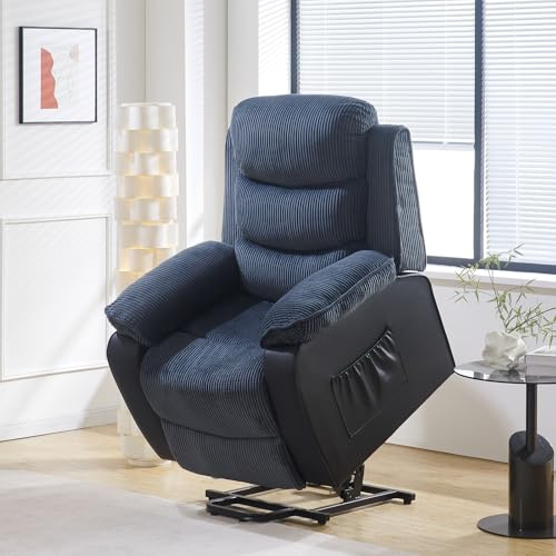 BSTSEL Recliner Armchair Electric Riser Reclining Chair Heavy Duty Lift Chair for Elderly, with Massage & Heat, Extended Footrest Electric Lounge Sofa (Blue Grey, 1 Seater)